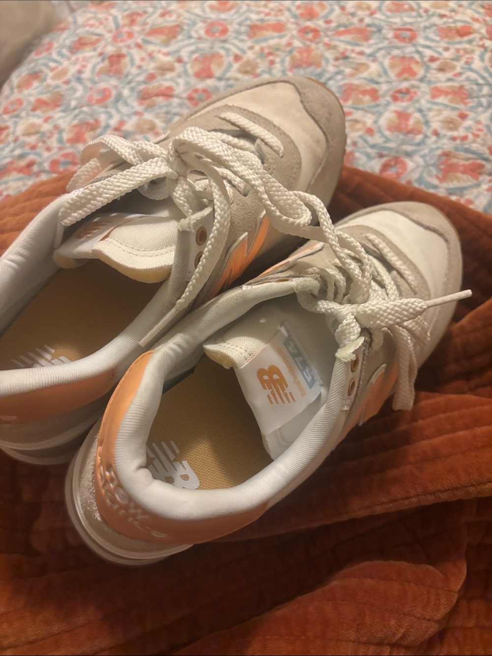 New Balance Kids Cream and Peach Casual Sneakers